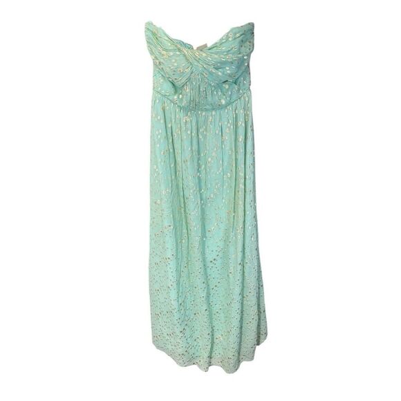 NWT Shoshanna Jennifer Aqua Gold Strapless Maxi A-line Formal SILK Dress sz 4 - Picture 3 of 13